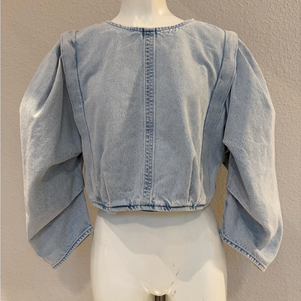 ZARA Light Blue Denim Zip Back Top - Picture 2 of 9